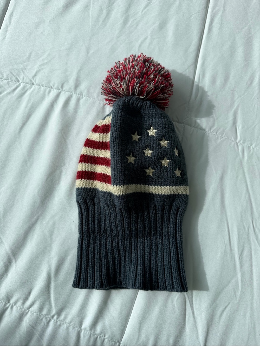 USA American Flag Knit Balaclava Ski Mask Pom Pompadour